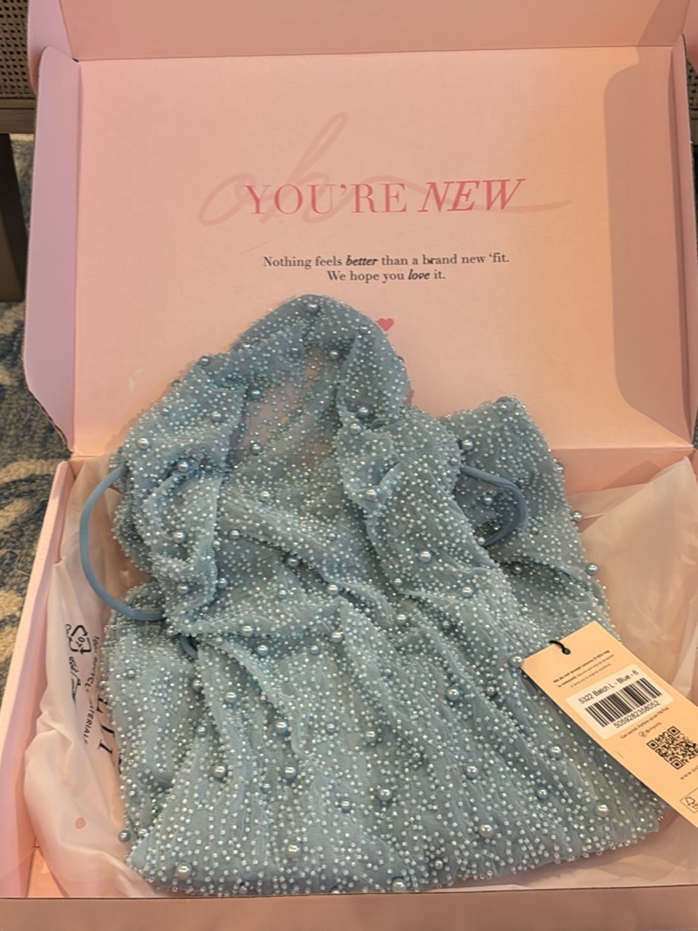 Oh Polly Pale Blue Beaded Mini Dress Size 2 NWT